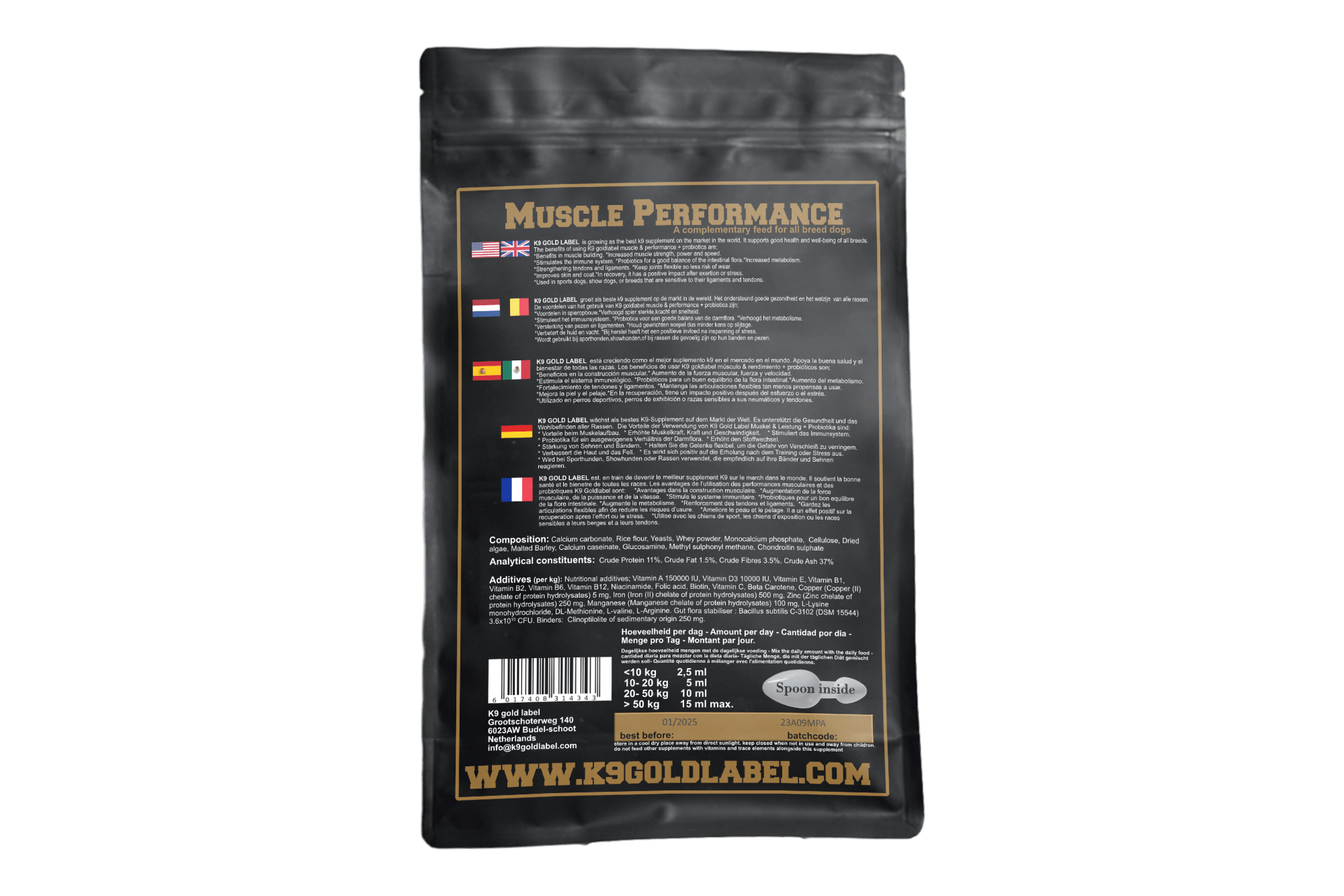 k9 goldlabel muscle performance hinten 1000gr - Schwarzes Paket_vorne