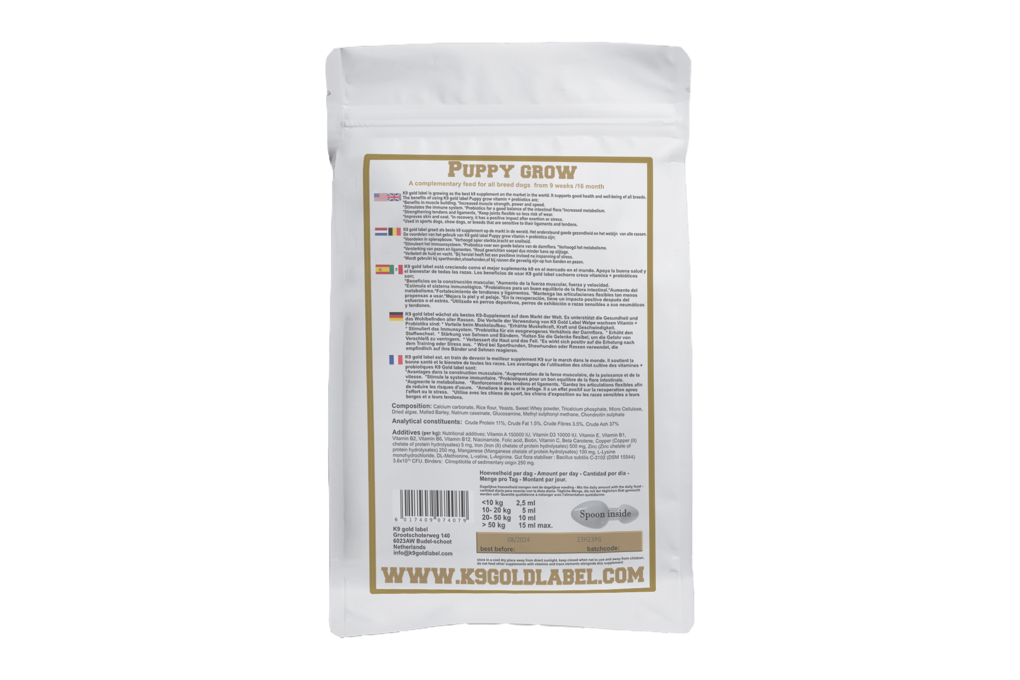 k9 goldlabel puppy grow back 500gr - Weißes Paket_Vorderseite